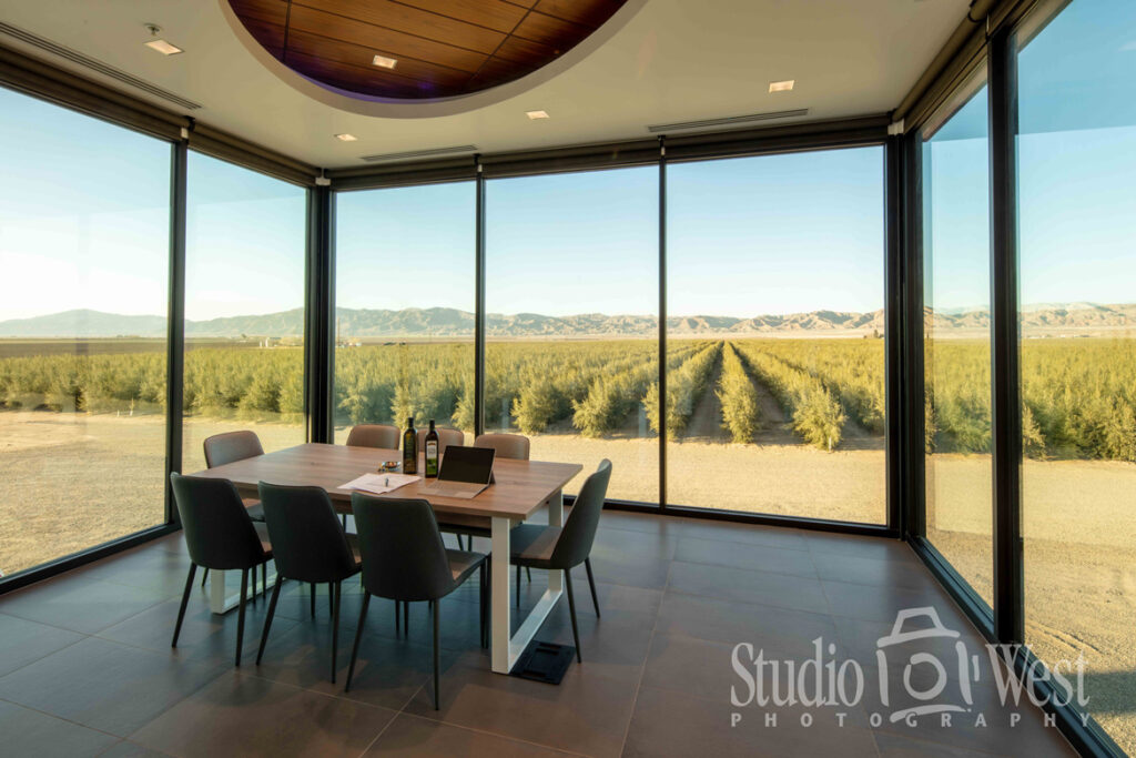 Sunrise Olive Ranch glass conference room interior photography - Olive tree ranch photography - Studio 101 West Photography