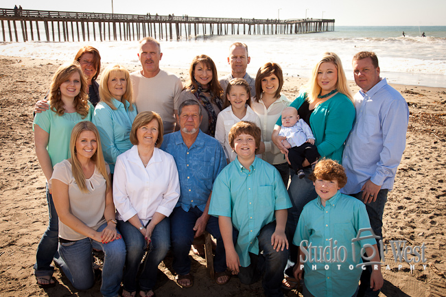 Family reunion portrait on Cayucos beach