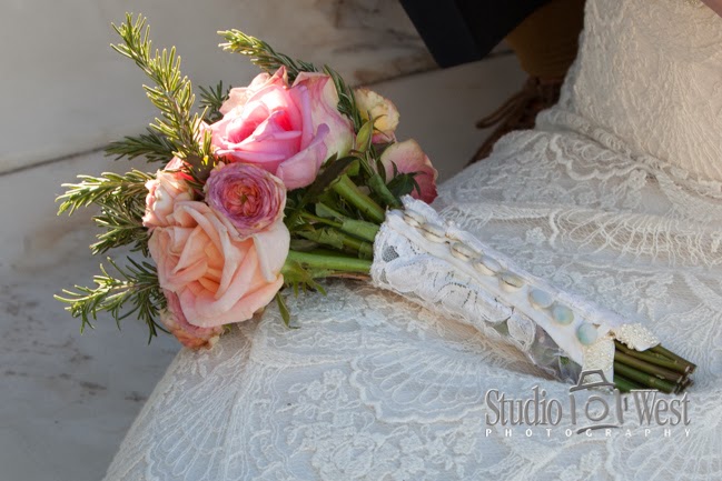 Brides bouquet wrap from wedding dress Studio 101 West San Simeon Wedding Photographer