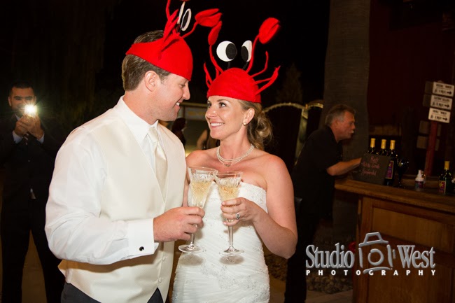 Bride and Groom with Lobster Hats on Bride and Groom with Lobster Hats on