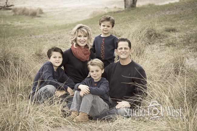 Young Family Portait - Family of Three Boys Outdoor Family Portraits - Family Portrait in Field - Studio 101 West Photography