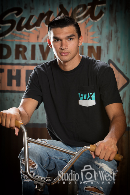 senior studio portrait boy on BMX bike paso robles senior portrait photographer
