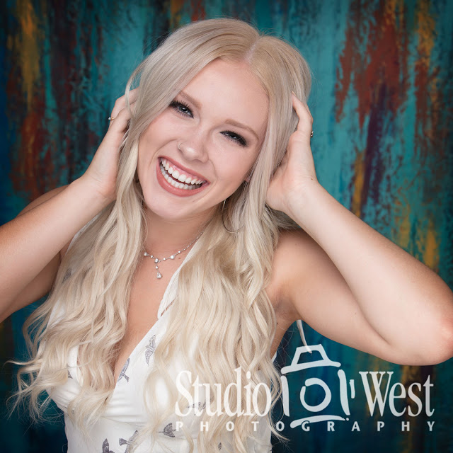 Fun Studio Senior Portrait - Hand painted backdrop Senior Portrait - Studio lighting - custom background for Senior Portraits - San Luis Obispo Senior Portraits - Studio 101 West Photography