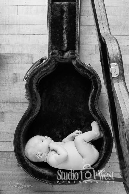 Baby in Guitar Case - Infant Portrait - Studio 101 West Photography