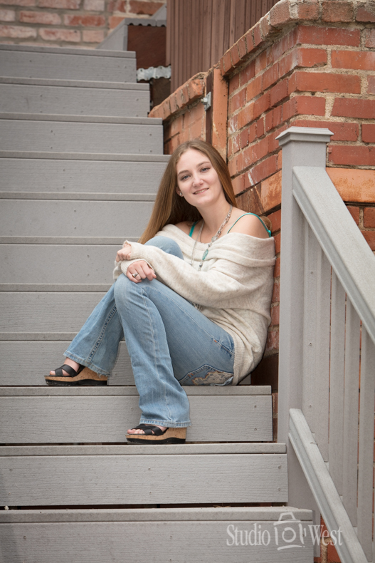 High School Senior Girl On Old Stairs Downtown Atascadero Portrait