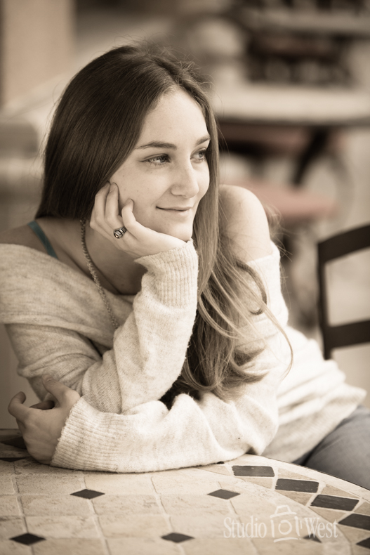 High School Senior Girl Downtown Atascadero Senior Portrait of Girl in Cafe