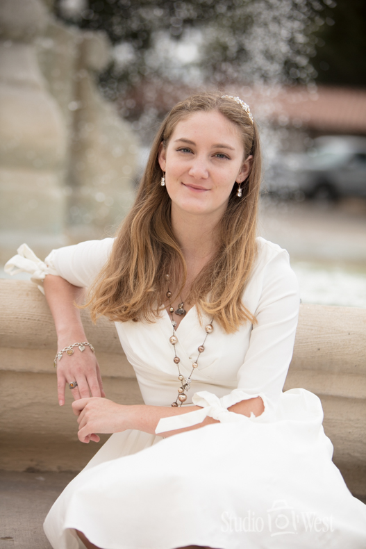 High School Senior Girl Downtown Atascadero Sunken Gardens Fountain Portrait