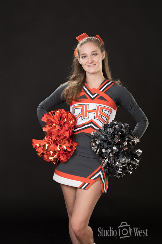 Atascadero High Cheer Leader Senior Portrait of Cheer Leader In Studio on Black