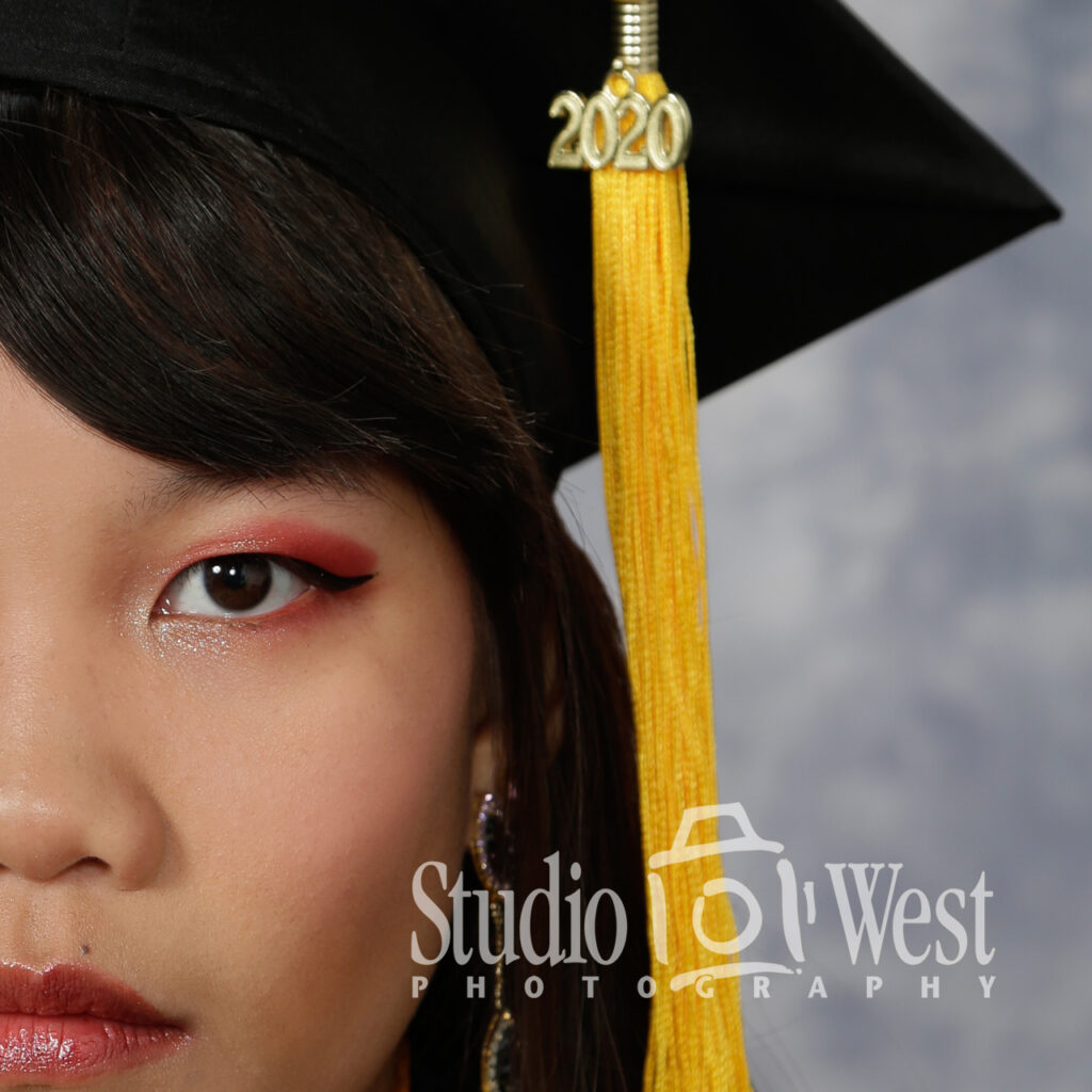 Asian Female High School Graduate Portrait Close up - Beautiful Eyes - Studio 101 West Photography Graduation Portrait - Class of 2020 - COVID19 - Pandemic - Senior Portrait Photographer - Studio 101 West Photography